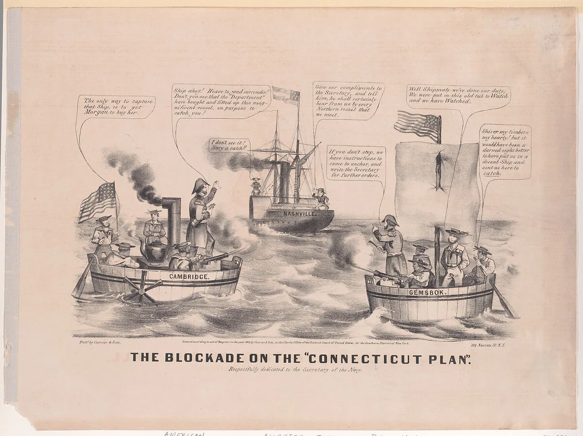 The Blocade on the "Connecticut Plan" — Junius Spencer Morgan|Currier & Ives|Gideon Welles