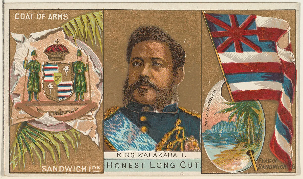 King Kalakaua I, Sandwich Islands, from the Rulers, Flags, and Coats of Arms series (N126-1) issued by W. Duke, Sons & Co. — W. Duke, Sons & Co.