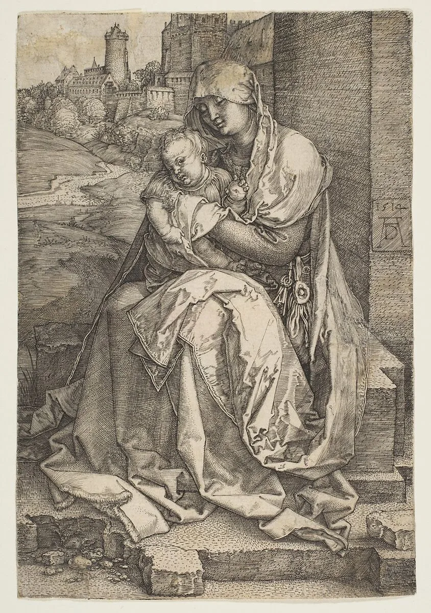 Virgin and Child Seated by the Wall — Albrecht Dürer