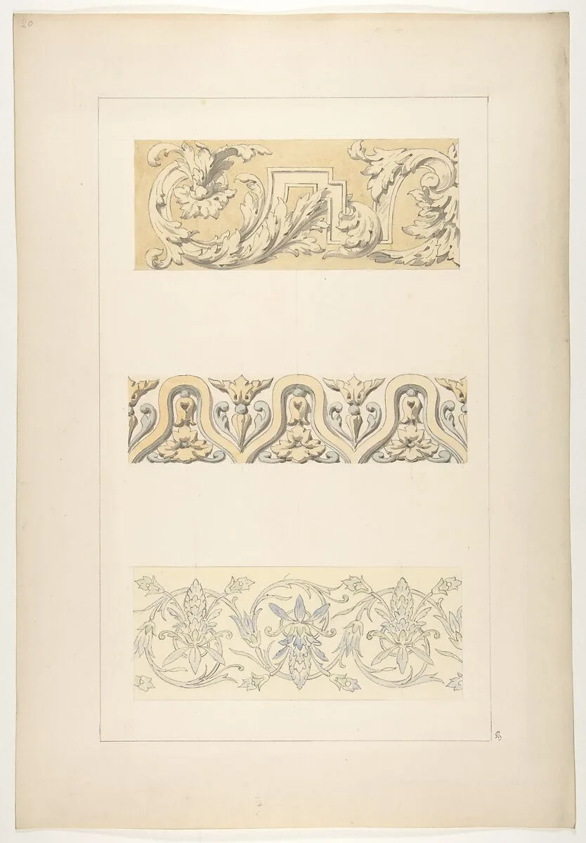 Three designs for decorative borders — Jules-Edmond-Charles Lachaise|Eugène-Pierre Gourdet