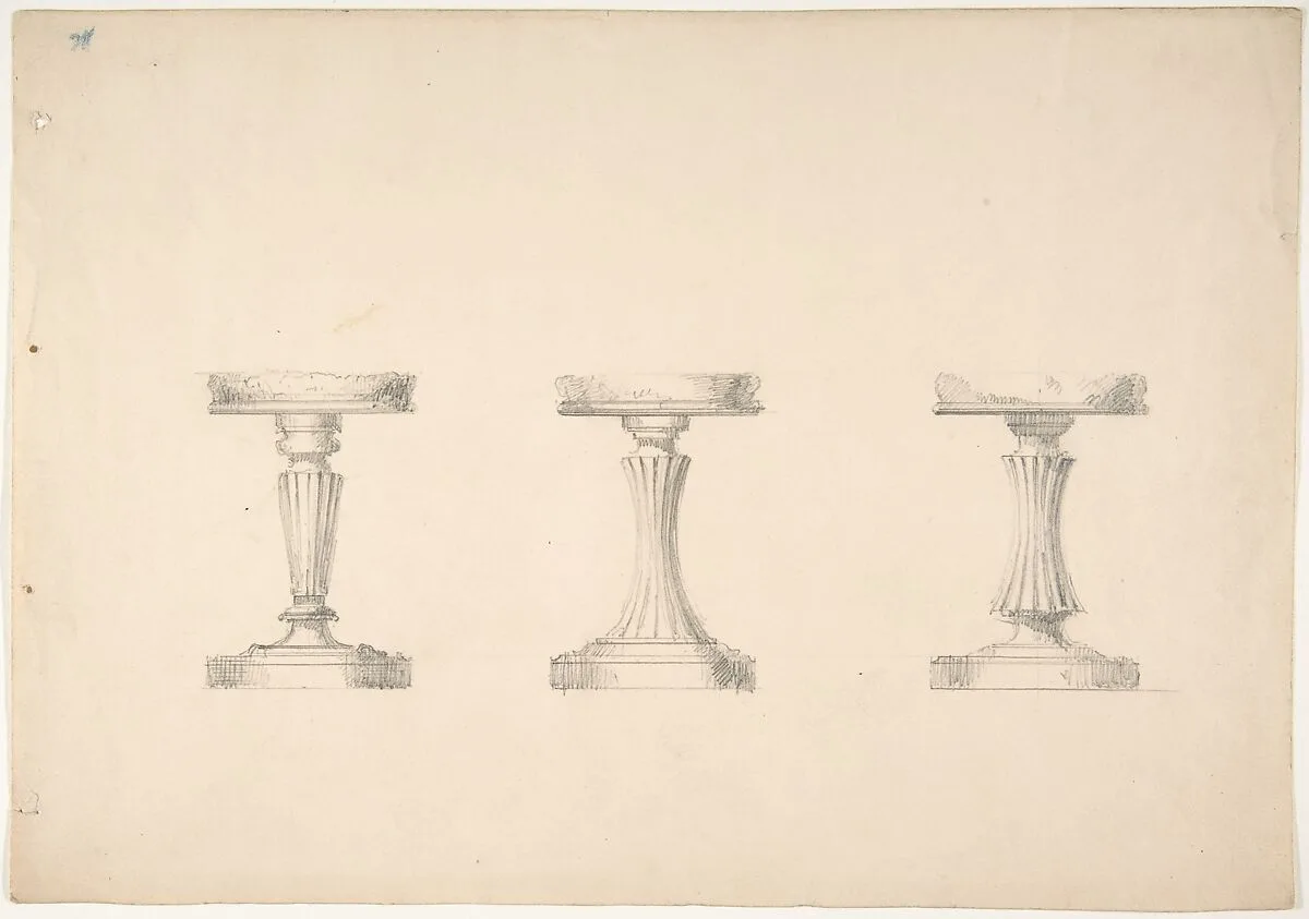 Design for Three Stools with Columnar Supports — Anonymous, British, 19th century