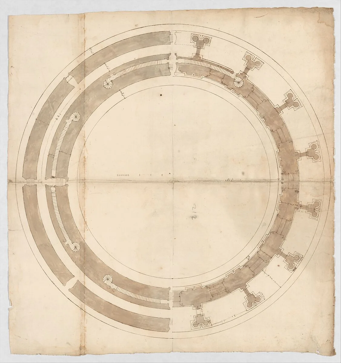 St. Peter's, drum, plans at two levels (recto) blank (verso) — Anonymous, French, 16th century