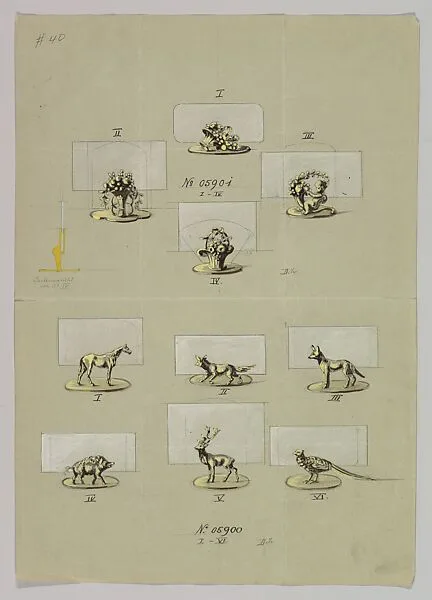 Design for SIlver Place Card Holders: Baskets of Fruits or Animals — Anonymous, Czech, early 20th century