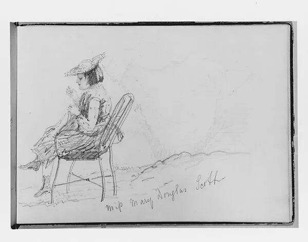 Miss Mary Douglas Scott Sewing (from Switzerland 1870 Sketchbook) — John Singer Sargent