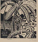 Large palm tree in front of the coastal town 'Morro de Santa Tierra (Rio de Janeiro)', from the portfolio '15 Grabados en madera' (Madrid 1929) — Gabriel Fernández Ledesma