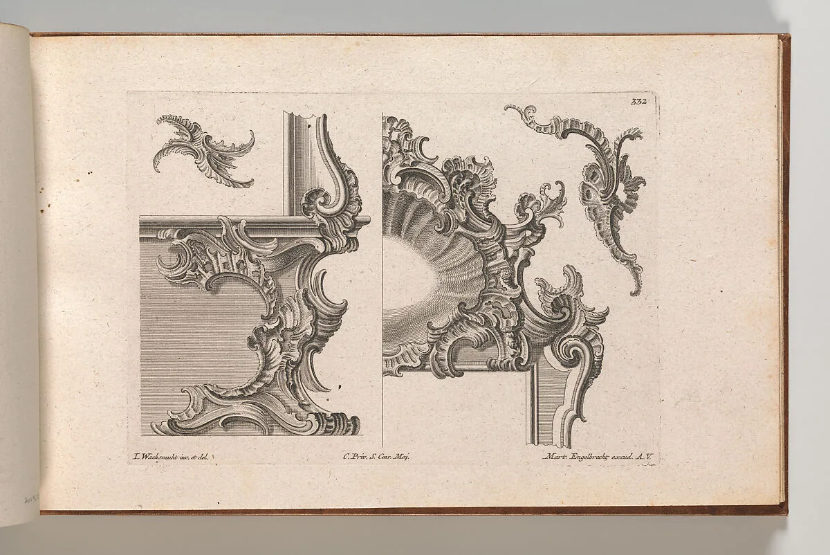Suggestion for the Decoration of Lower Right and Top Right of a Framel, Plate 3 from an Untitled Series with Rocailles Ornaments for Window, Pier Glass and Door Frames — Jeremias Wachsmuth|Martin Engelbrecht