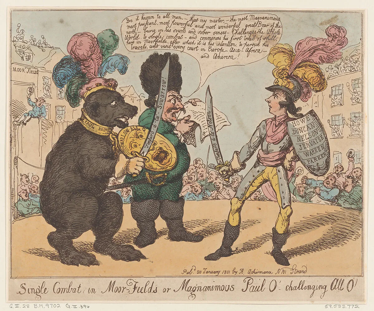 Single Combat in Moor-Fields or Magnamimous Paul O' challenging All O' — Thomas Rowlandson