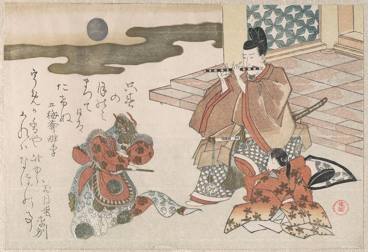 舞楽|Courtier Playing a Flute to Accompany a Bugaku Dance — Kubo Shunman