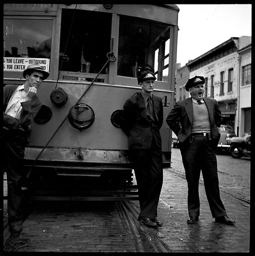 Three Men Before Streetcar, Tampa, Florida]