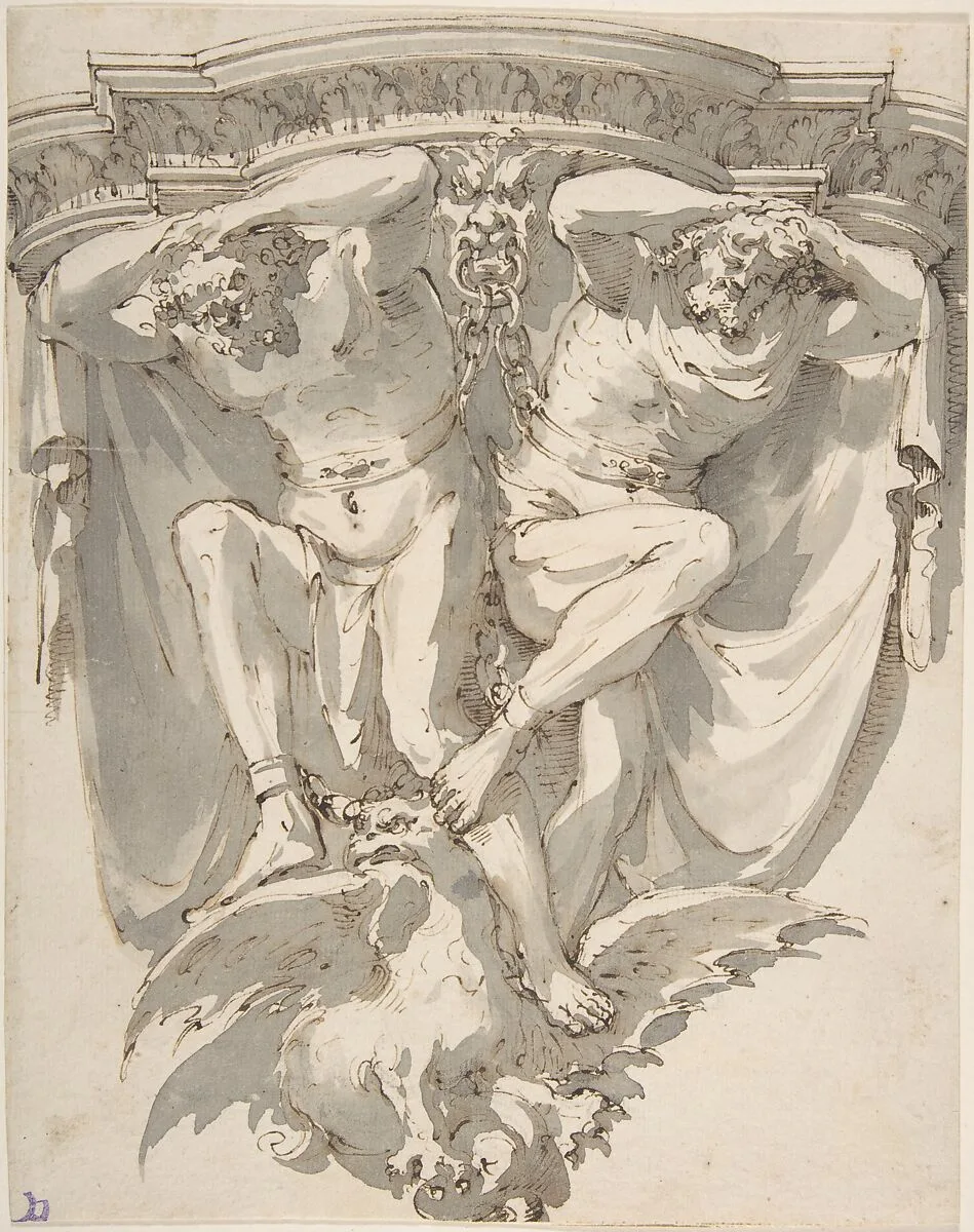 Design for a Decorated Console with Two Slaves on Top of an Eagle — Giuseppe Bernardino Bison