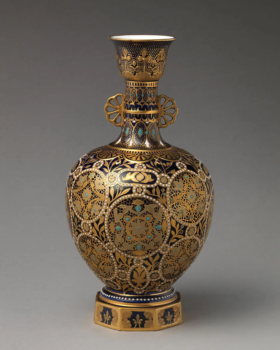Vase with hexagonal foot (one of a pair) — Crown Derby