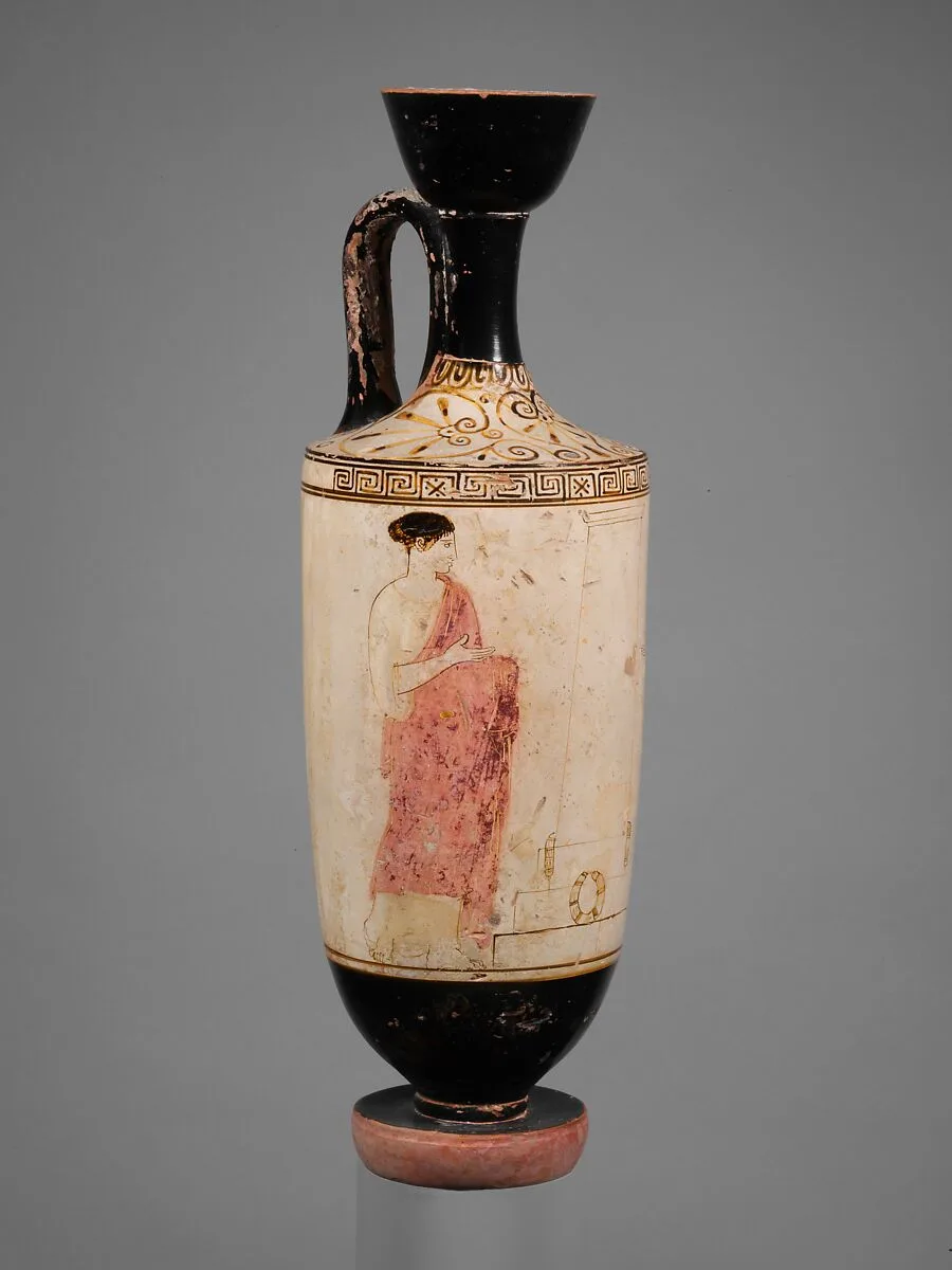 Terracotta lekythos (oil flask) — Thanatos Painter