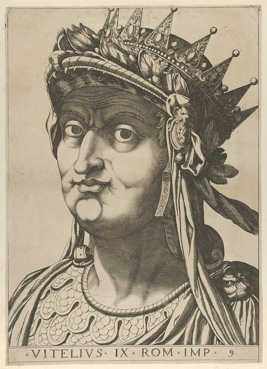 Plate 9: Aulus Vitellius with his head turned slightly to the left, from "The Twelve Caesars" — Anonymous|Raffaello Schiaminossi