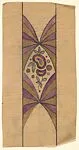 Vertical Panel with Crescent-Shaped Flower in the Lozenge at Center and Bows of Alternating Purple and Gold Lines Above and Below — Anonymous, French, 20th century