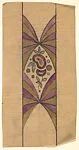 Vertical Panel with Crescent-Shaped Flower in the Lozenge at Center and Bows of Alternating Purple and Gold Lines Above and Below