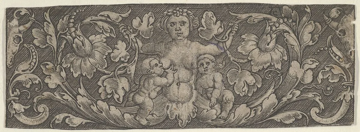Horizontal Panel with a Siren with Foliage for Legs and Two Children — Allaert Claesz.