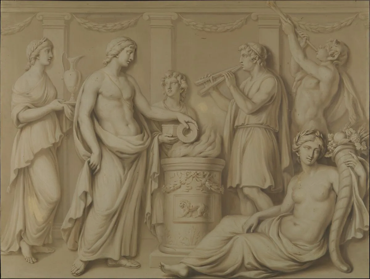 Ceremonial scene with Abundance and Piping Pan — Adam Partnership|Robert Adam