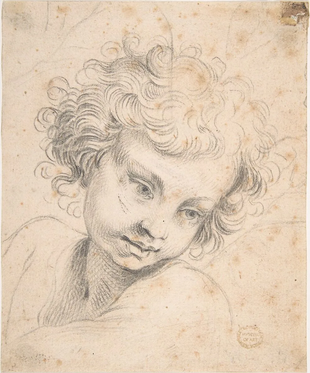 Head of a Child, copy of engraving by Luca Ciamberlano — Anonymous, Italian, Roman-Bolognese, 17th century|Luca Ciamberlano