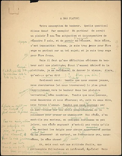 [16 Manuscripts, Typescripts, and Carbon Copies of Personal Essays Submitted as Homework Assignments in French for "Cours de Civilisation Française" at Collège de France, Paris]