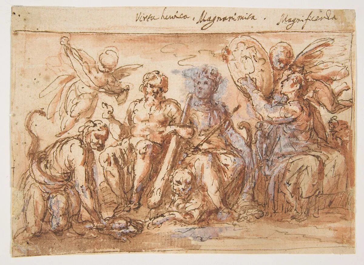 Allegorical Figures: Force, Hercules Strangling the Hydra, Plenty, and Fame — Bernardino Rodriguez ("Bernardino Siciliano")