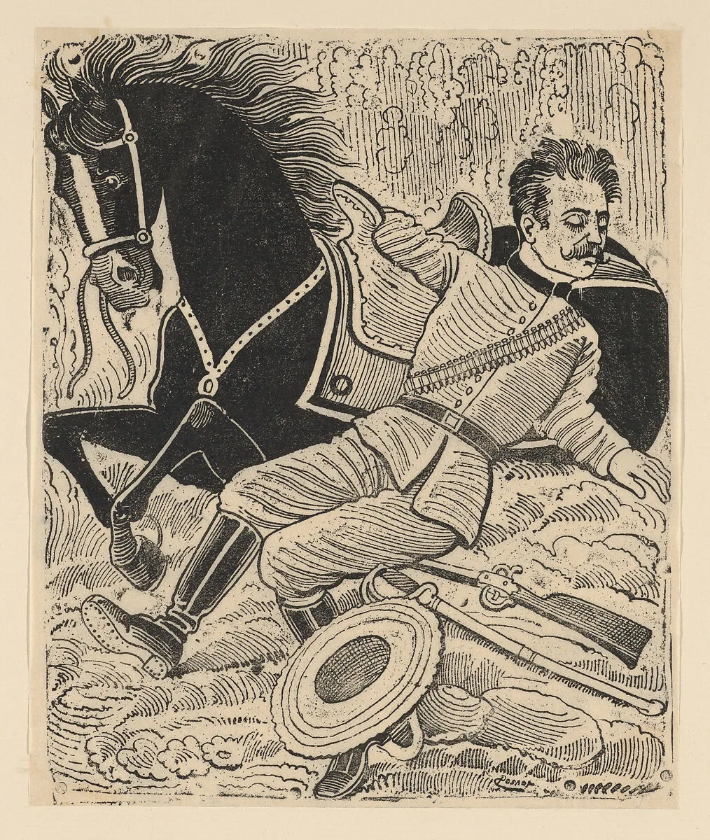 The death of Zapata who has fallen from his horse — José Guadalupe Posada