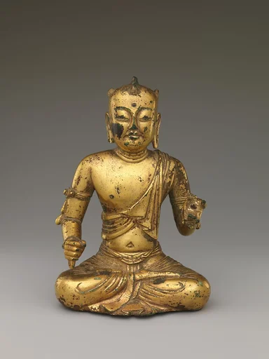 遼 鎏金青銅五髻文殊菩薩像|Manjushri, Bodhisattva of Wisdom, with five knots of hair (Wuji wenshu)