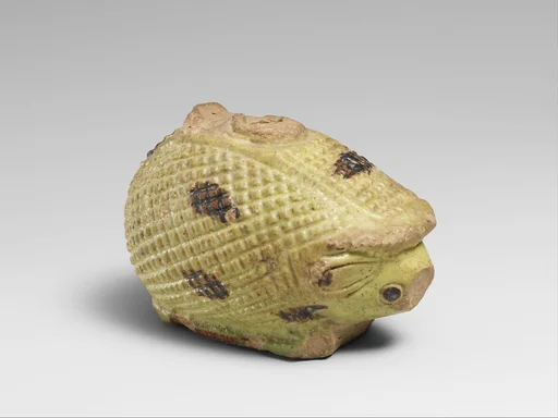 Faience aryballos (oil bottle) in the form of a hedgehog