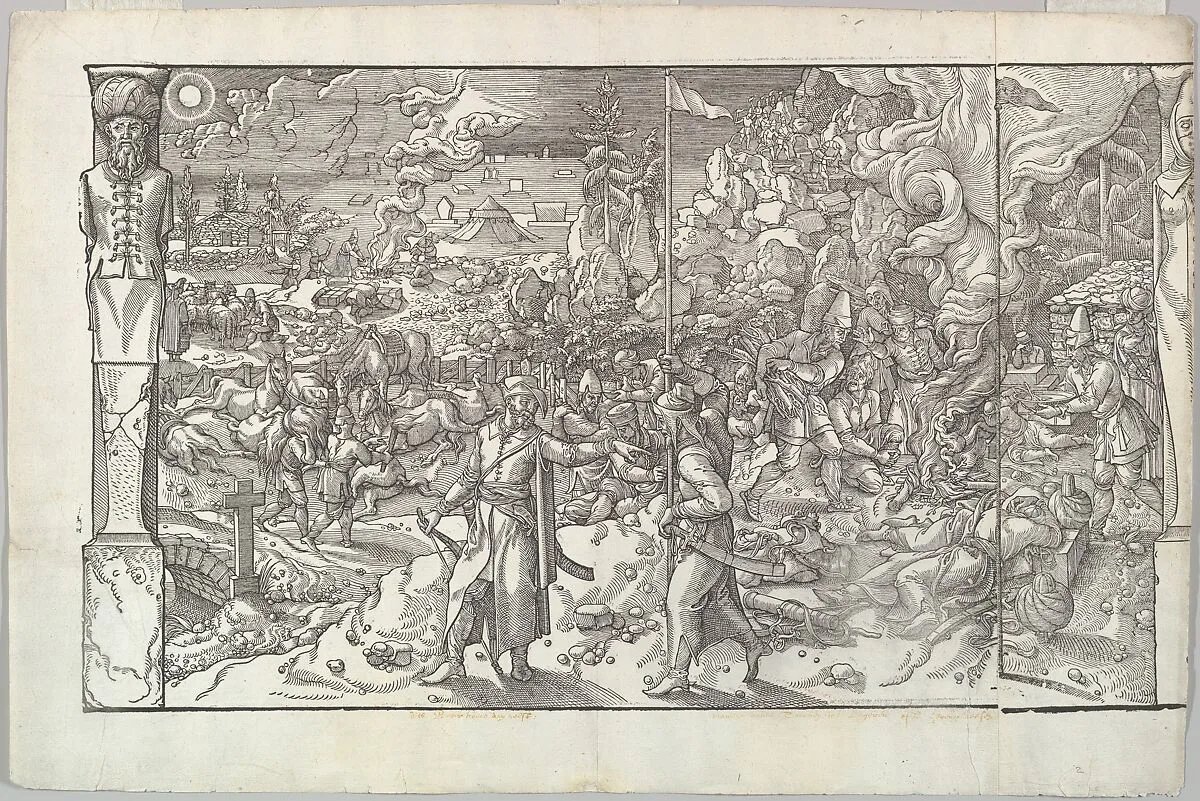 A Military Camp in Slovenia from the frieze Ces Moeurs et fachons de faire de Turcz (Customs and Fashions of the Turks) — Pieter Coecke van Aelst|Mayken Verhulst
