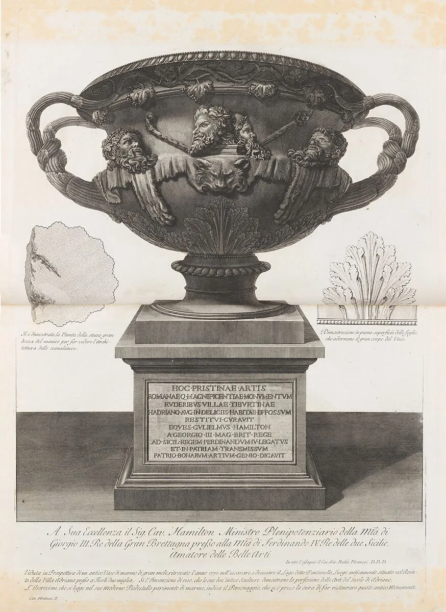 Vasi, candelabri, cippi, sarcofagi, tripodi, lucerne, ed ornamenti antichi disegnati ed incisi dal Cav. Gio. Batt. Piranesi, Vol. I (Vases, candelabra, grave stones, sarcophagi, tripods, lamps, and ornaments designed and etched by Cavalieri Giovanni Battista Piranesi) — Giovanni Battista Piranesi|Francesco Piranesi