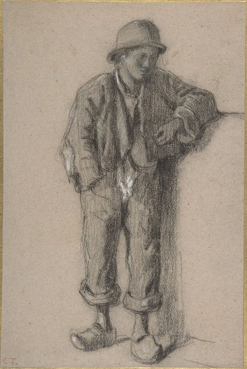A Standing Peasant Boy in Hat and Wooden Shoes — Constant Troyon