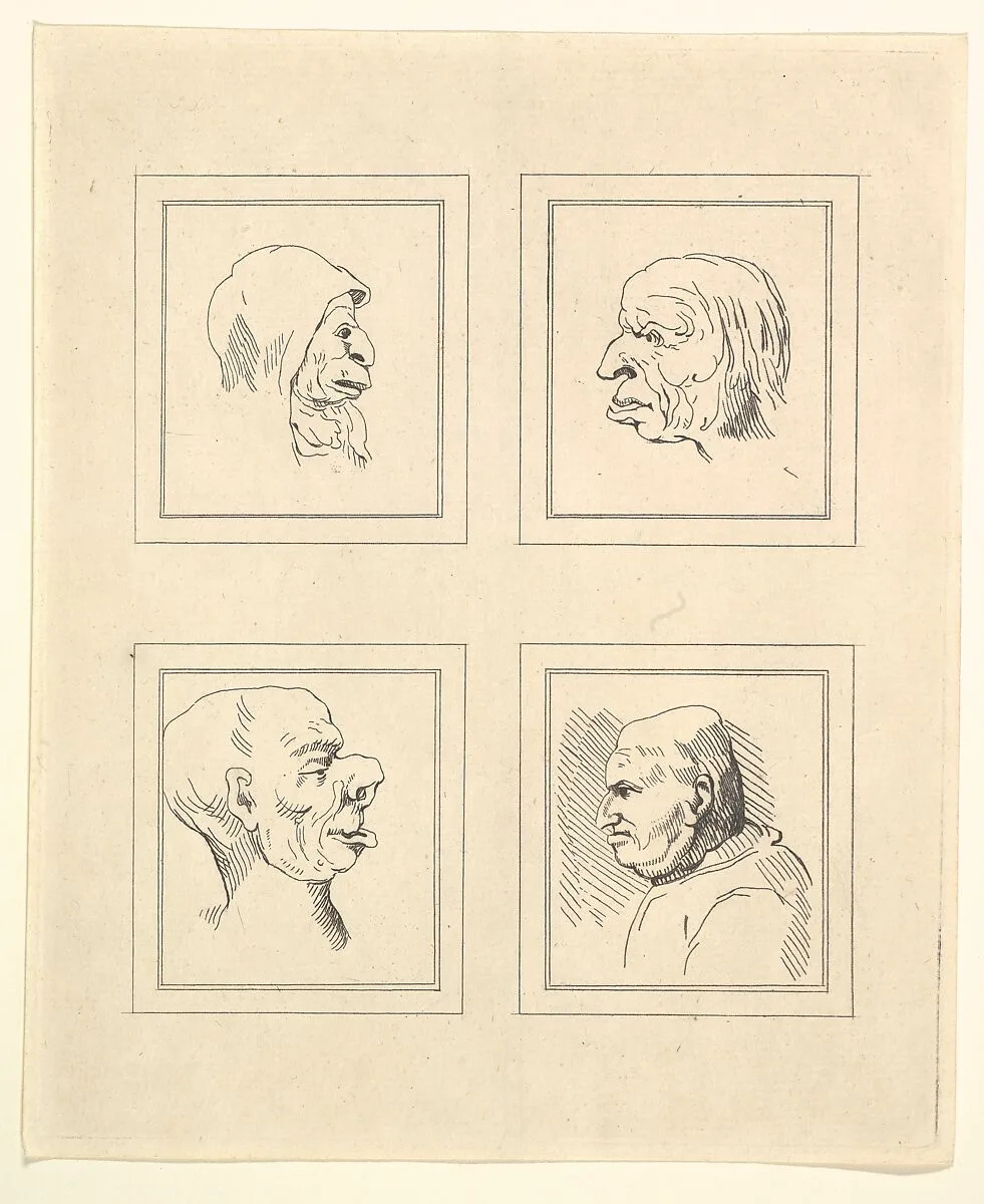 Four Heads (from Characaturas by Leonardo da Vinci, from Drawings by Wincelslaus Hollar, out of the Portland Museum) — Leonardo da Vinci|Wenceslaus Hollar|John Clarke
