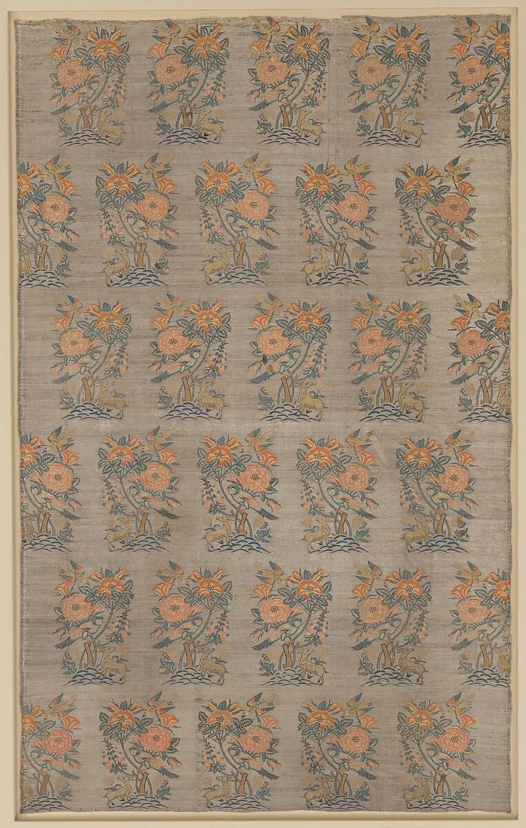 Panel with Rosebush, Birds, and Deer Pattern — Unknown