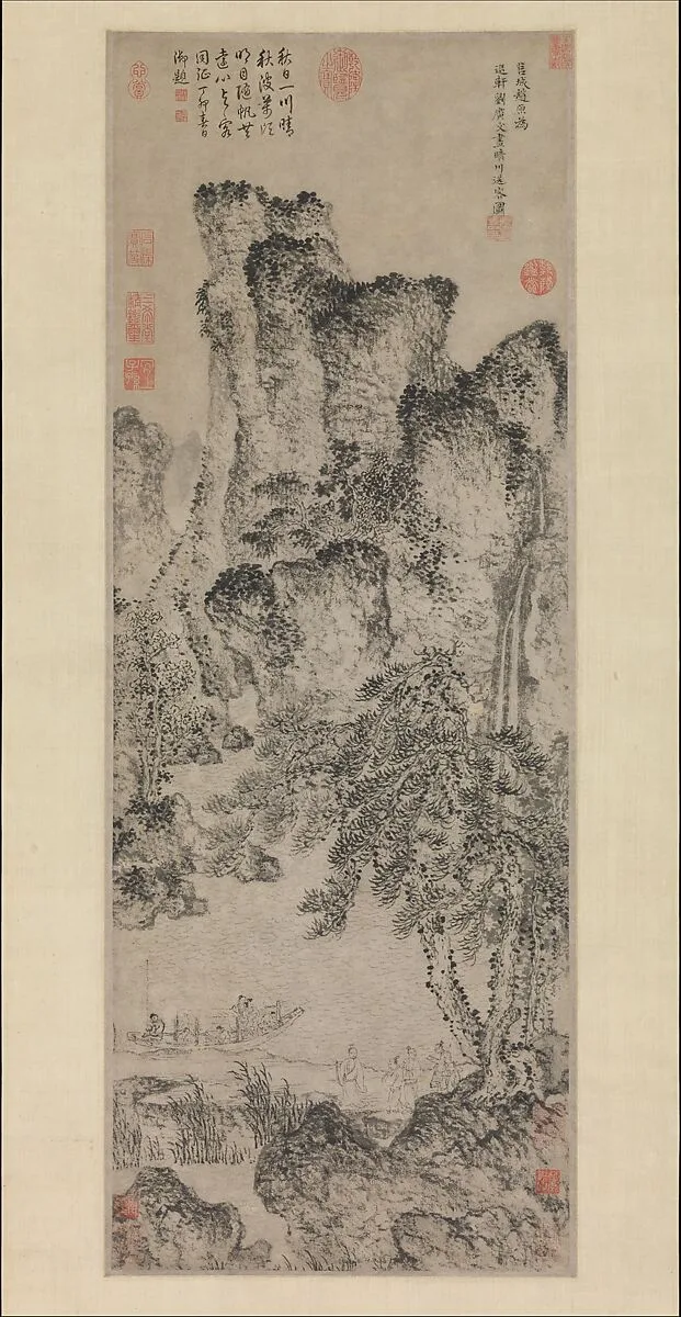 元 趙原 (元) 晴川送客圖 軸|Farewell by a Stream on a Clear Day — Zhao Yuan