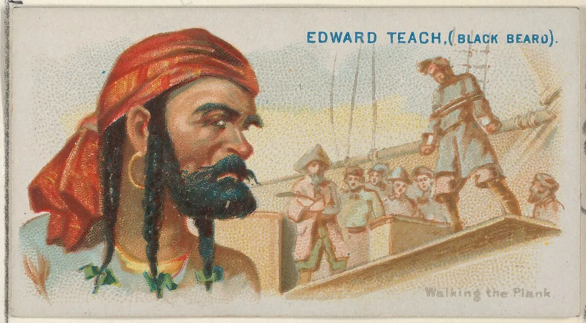 Edward Teach (Black Beard), Walking the Plank, from the Pirates of the Spanish Main series (N19) for Allen & Ginter Cigarettes — George S. Harris & Sons|Allen & Ginter