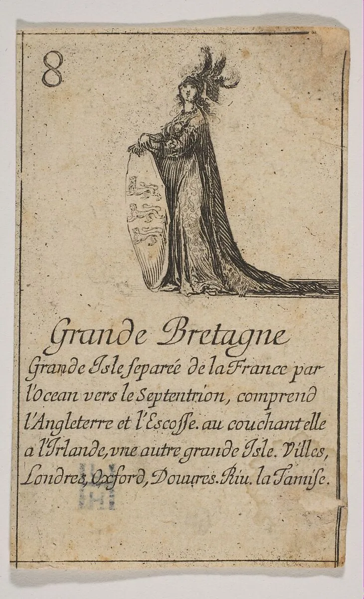 Grande Bretagne, from "Jeu de la Géographie" — Stefano della Bella|Jean Desmarets de Saint-Sorlin|Henri Le Gras|Louis XIV, King of France|Cardinal Jules Mazarin
