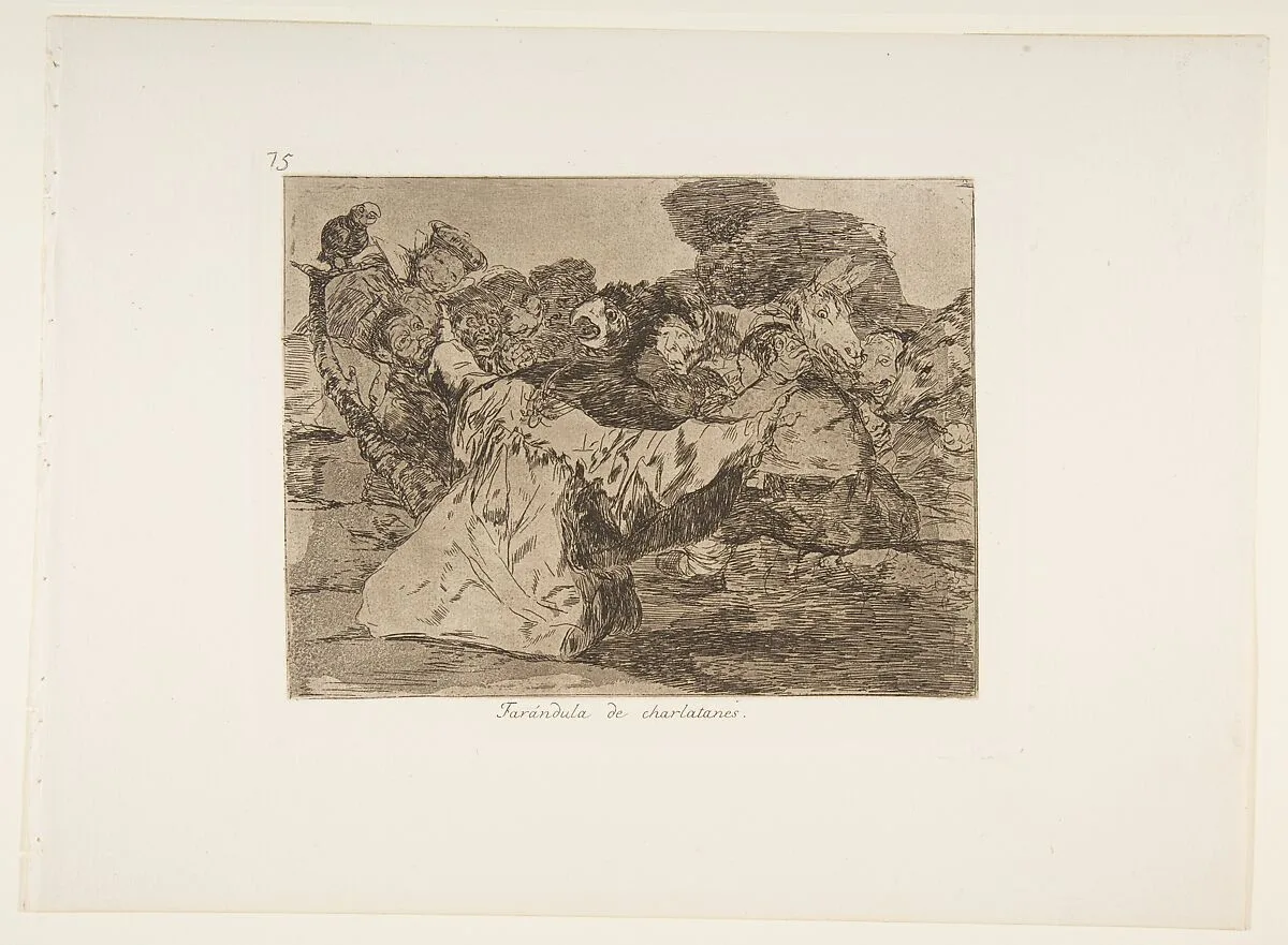 Plate 75 from "The Disasters of War" (Los Desastres de la Guerra): 'Charlatan's show' (Farándula de charlatanes) — Goya (Francisco de Goya y Lucientes)