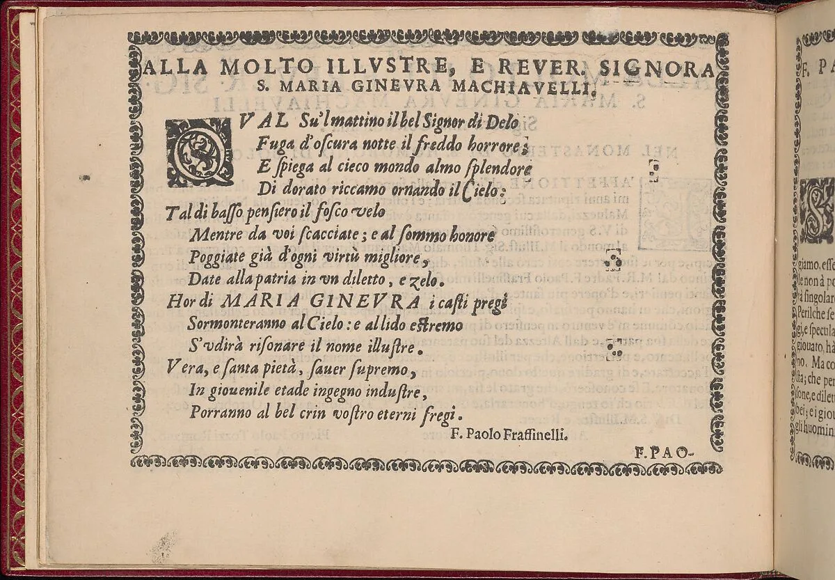 Ghirlanda: Di sei vaghi fiori scielti da piu famosi Giardini d'Italia, page 2 (verso) — Pietro Paulo Tozzi|Libraria del Giesu