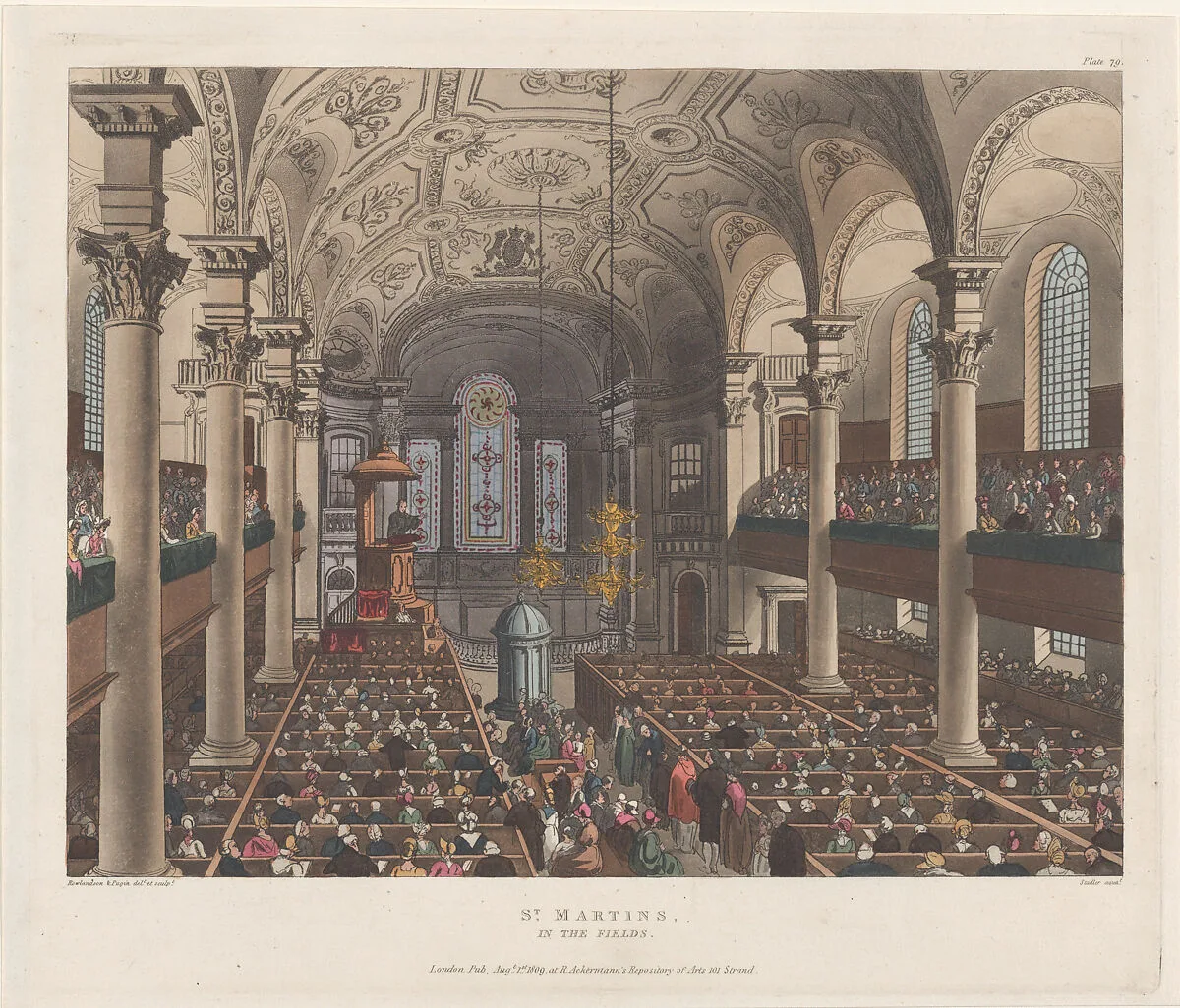 St. Martin's in the Fields — Thomas Rowlandson|Rudolph Ackermann, London|Auguste Charles Pugin|Joseph Constantine Stadler