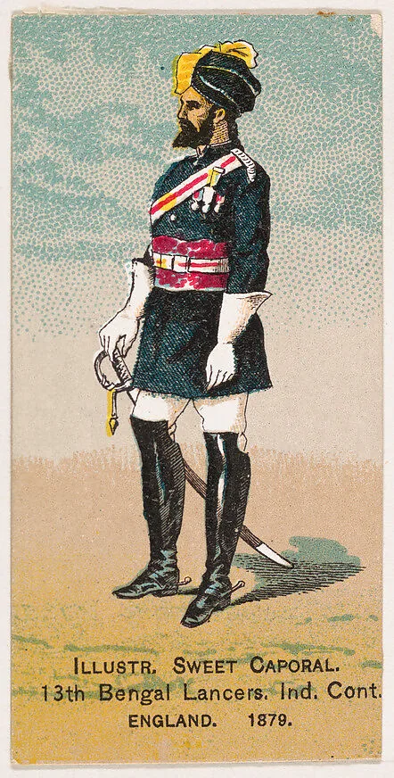 13th Bengal Lancers, Ind. Cont., Engalnd, 1879, from the Military Series (N224) issued by Kinney Tobacco Company to promote Sweet Caporal Cigarettes — Kinney Brothers Tobacco Company