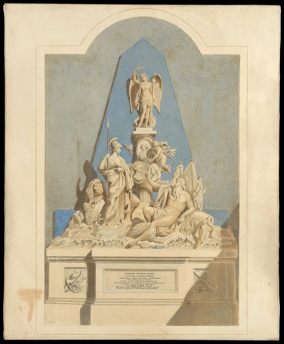 Design for "The Three Captains Memorial" — Joseph Nollekens|Captain William Blair|Lord Robert Manners|Captain William Bayne