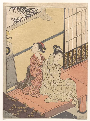 鈴木春信画 坐鋪八景 とけひの晩鐘|Evening Chime of the Clock (Tokei no banshō), from the series “Eight Parlor Views” (Zashiki hakkei)