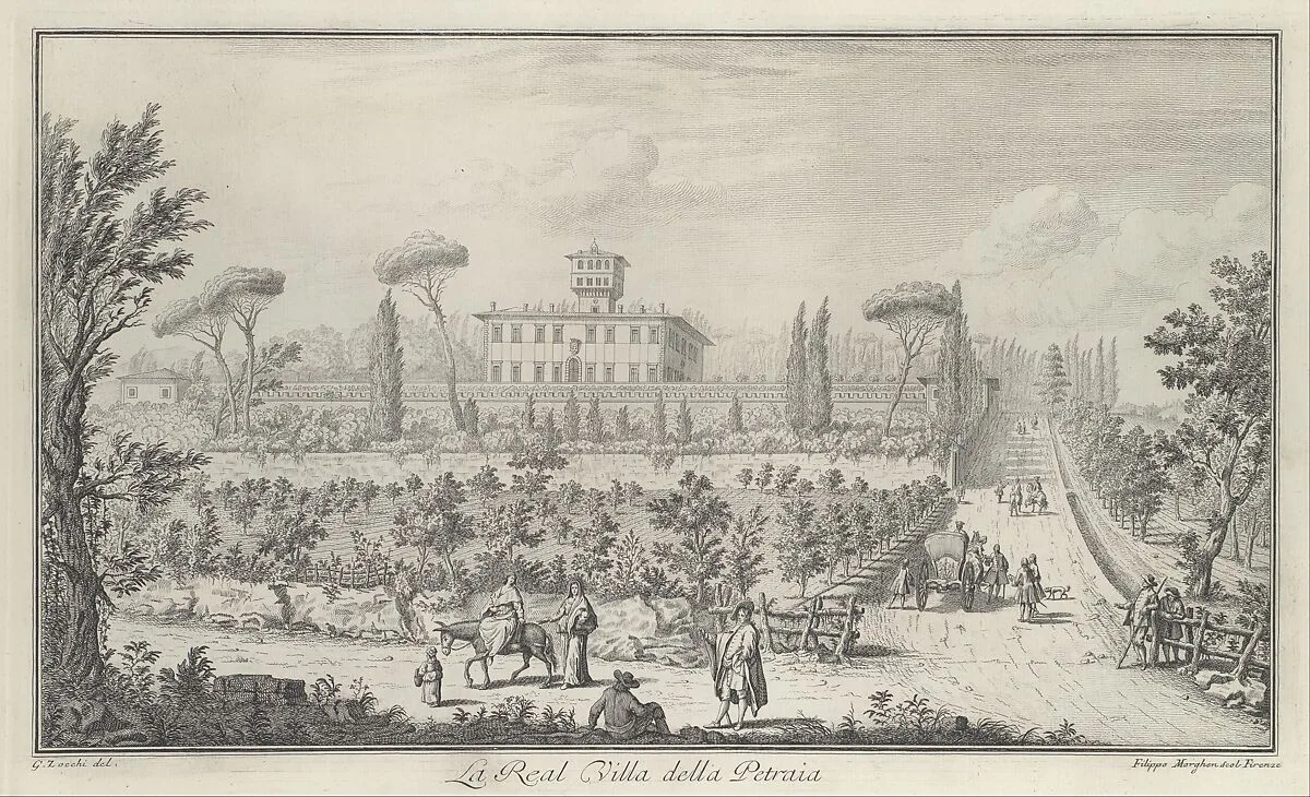 View of the Villa La Petraia, in Vedute delle ville, e d'altri luoghi della Toscana (page 33) — Filippo Morghen|Giuseppe Zocchi|Marchese Andrea Gerini|Giuseppe Allegrini