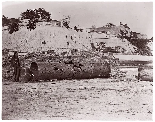 Smokestack of Confederate Ram Merrimac at Richmond/Remains of Ironclad Ram "Virginia #2", April, 1865