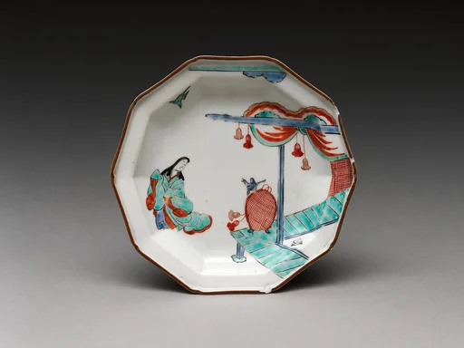 Plate with Japanese court woman and birds