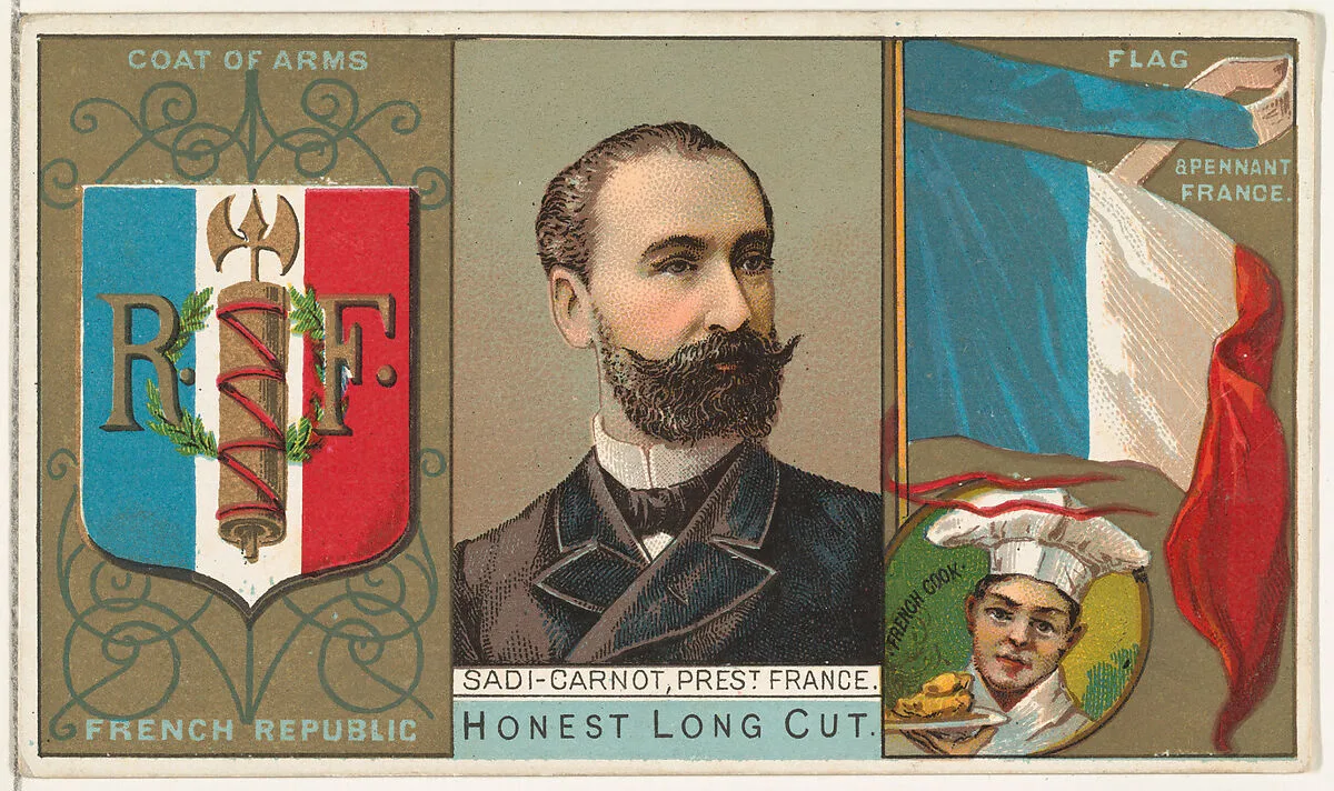 Sadi-Carnot, President of France, from the Rulers, Flags, and Coats of Arms series (N126-1) issued by W. Duke, Sons & Co. — W. Duke, Sons & Co.
