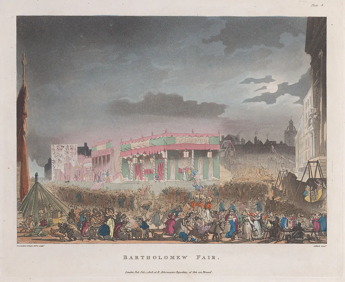 Bartholomew Fair — Rudolph Ackermann, London|John Bluck|Thomas Rowlandson|Auguste Charles Pugin