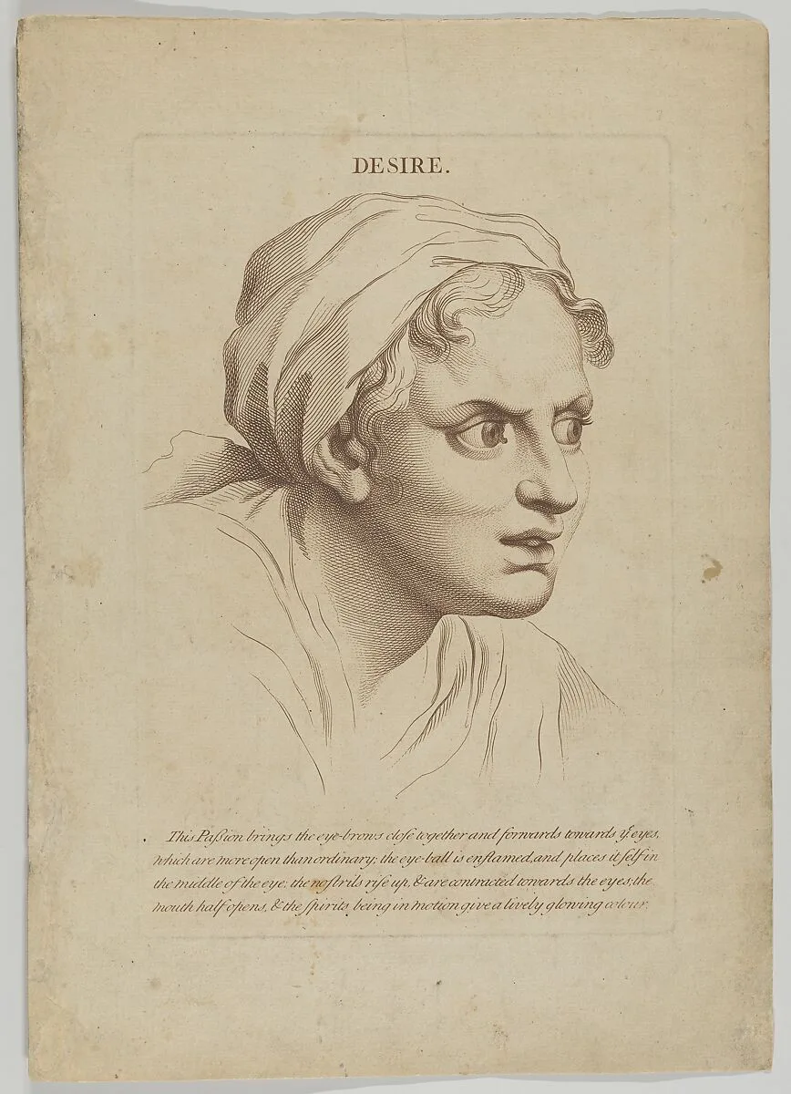 Desire (from "Heads Representing the Various Passions of the Soul; as they are Expressed in the Human Countenance: Drawn by that Great Master Monsieur Le Brun") — Anonymous, British, 18th century|Charles Le Brun|Robert Sayer
