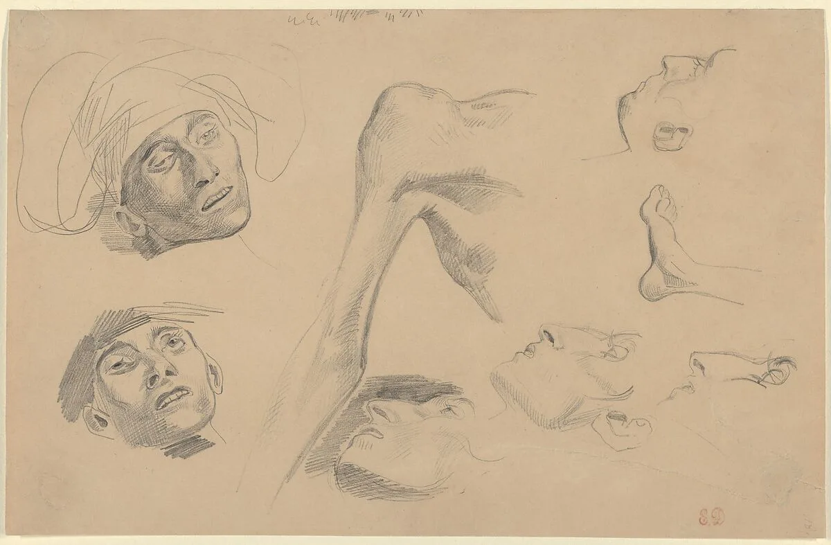 Head, Shoulder, and Foot, Studies for "Scenes from the Chios Massacres" — Eugène Delacroix
