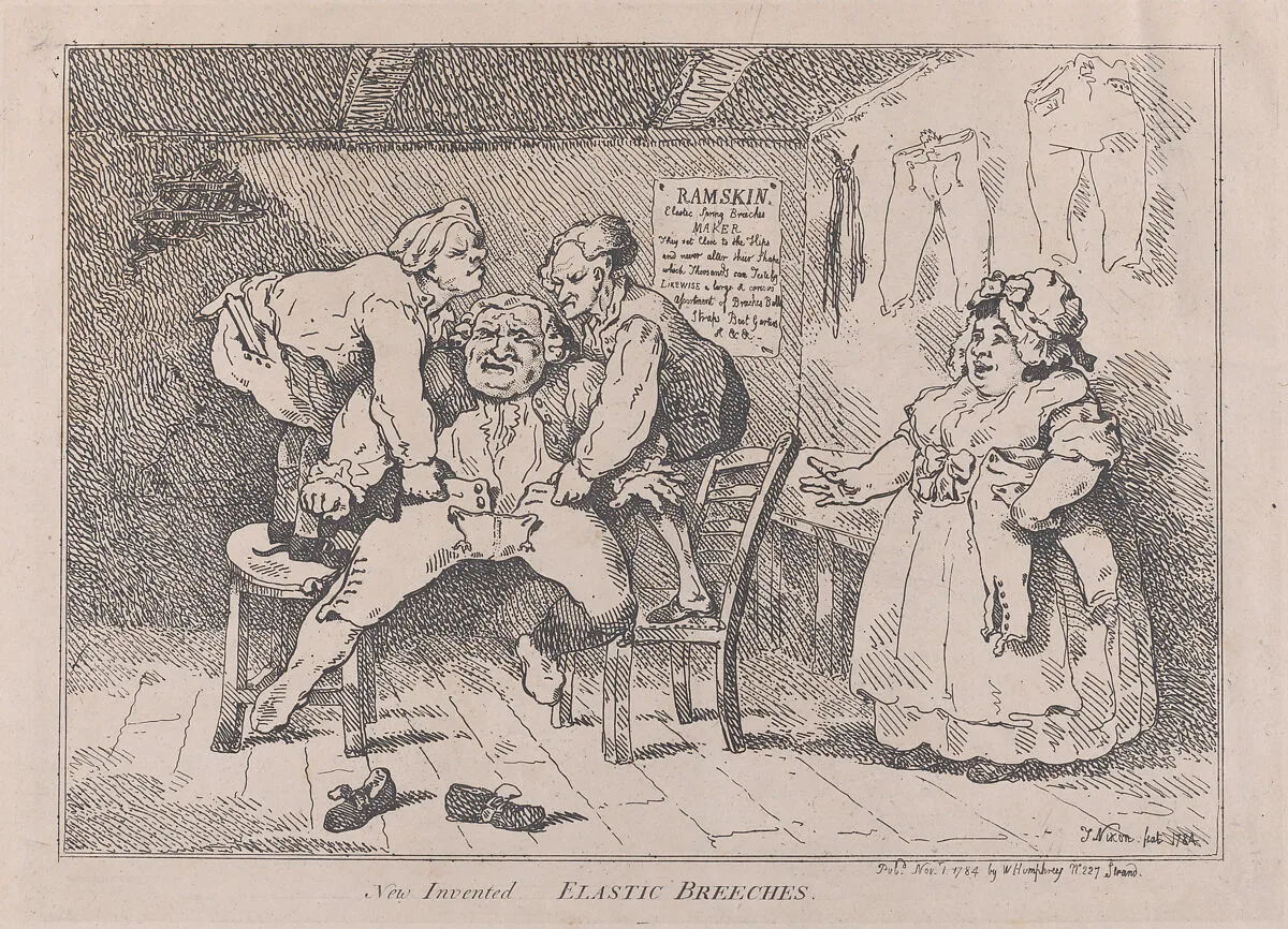 New Invented Elastic Breeches — Thomas Rowlandson|William Humphrey|John Nixon