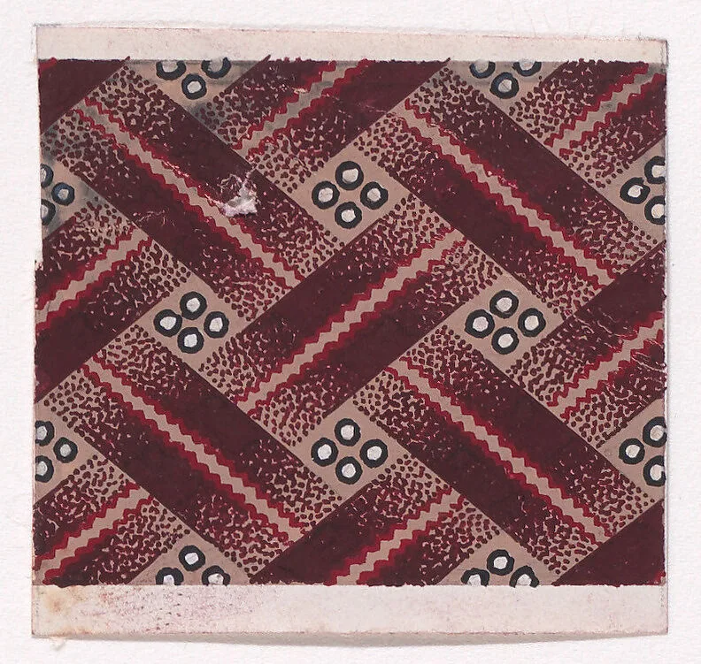 Textile Design with a Basketweave Pattern of Ribbons with a Zig-Zagging Line Running Along the Middle and Pearls — Anonymous, Alsatian, 19th century